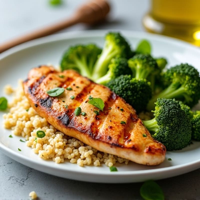 Grilled Chicken Breast with Quinoa and Roasted Broccoli