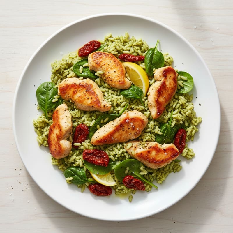 Chicken Pesto Rice with Sun-Dried Tomatoes