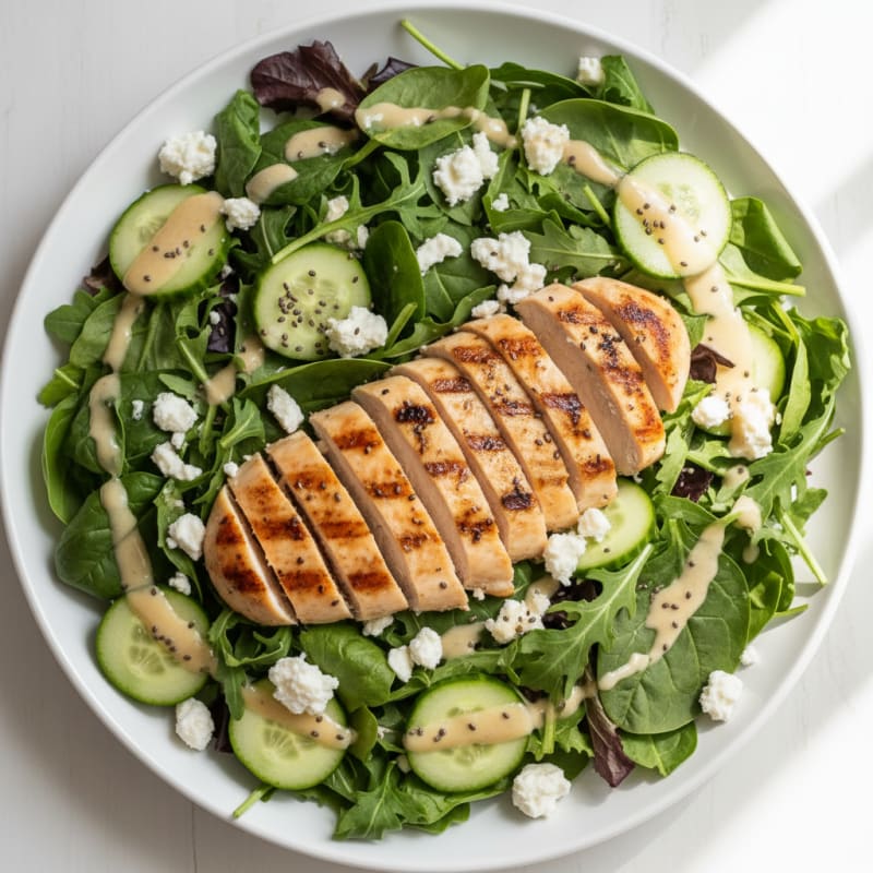 Grilled Chicken and Feta Salad with Mixed Greens