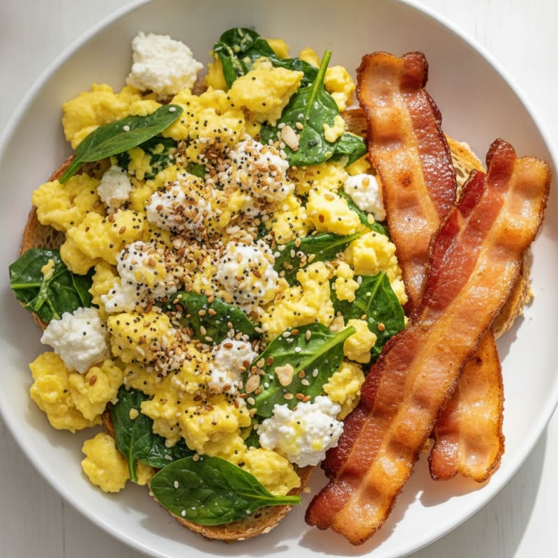 Cottage Cheese Scramble with Spinach and Turkey Bacon