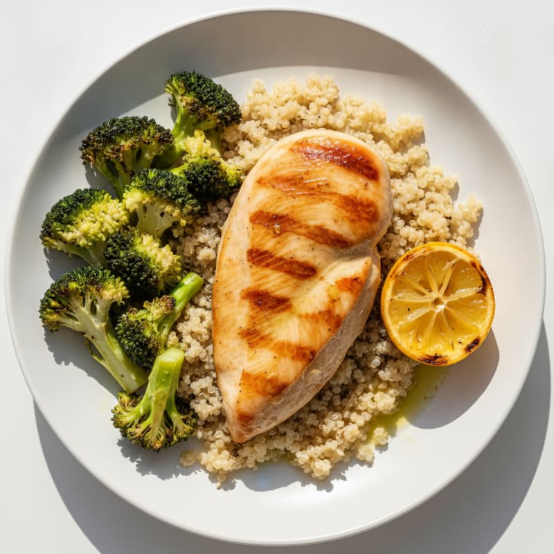Grilled Chicken Breast with Quinoa and Roasted Broccoli