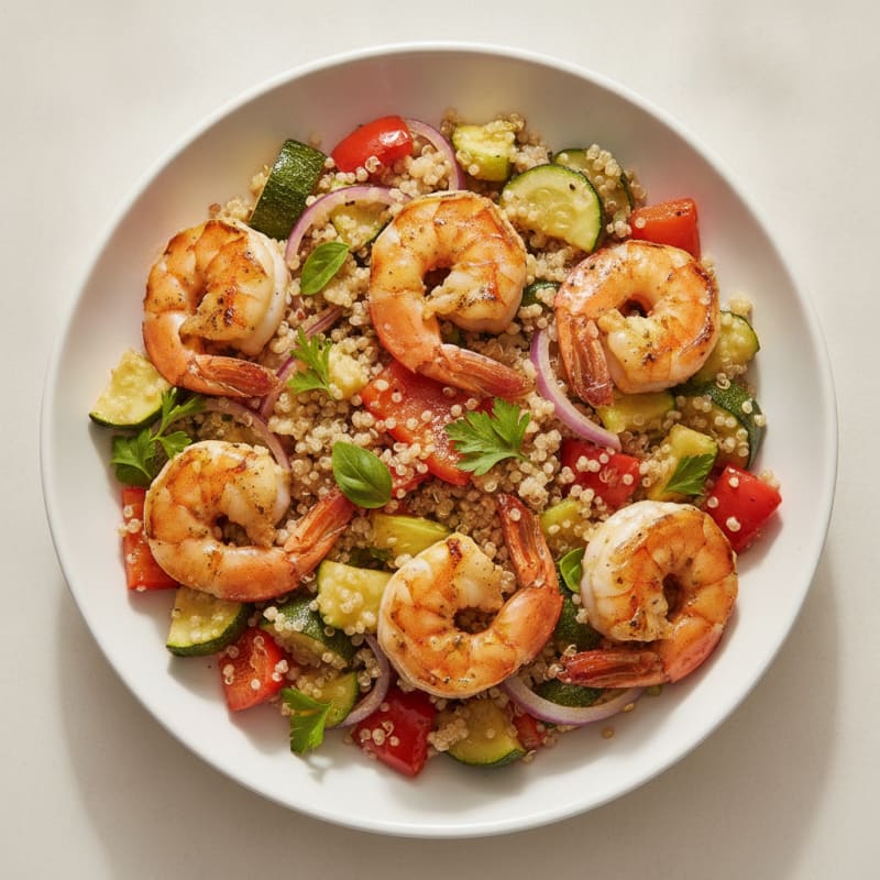 Grilled Shrimp and Quinoa Salad with Roasted Vegetables