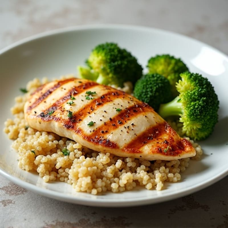 Grilled Chicken Breast with Quinoa and Roasted Broccoli