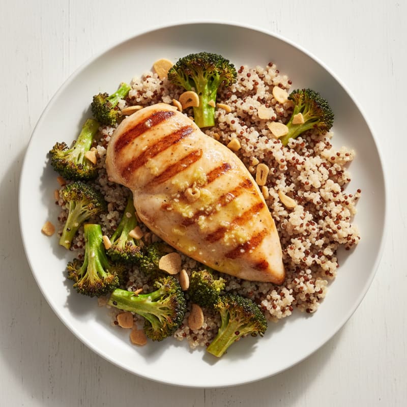 Grilled Chicken Breast with Quinoa and Roasted Broccoli