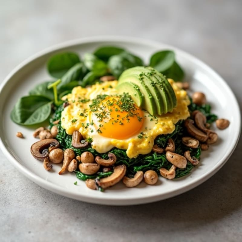 Egg White and Turkey Spinach Scramble with Sautéed Mushrooms