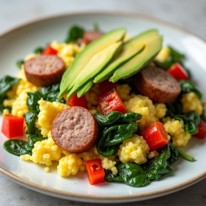 Egg White and Turkey Sausage Scramble with Spinach