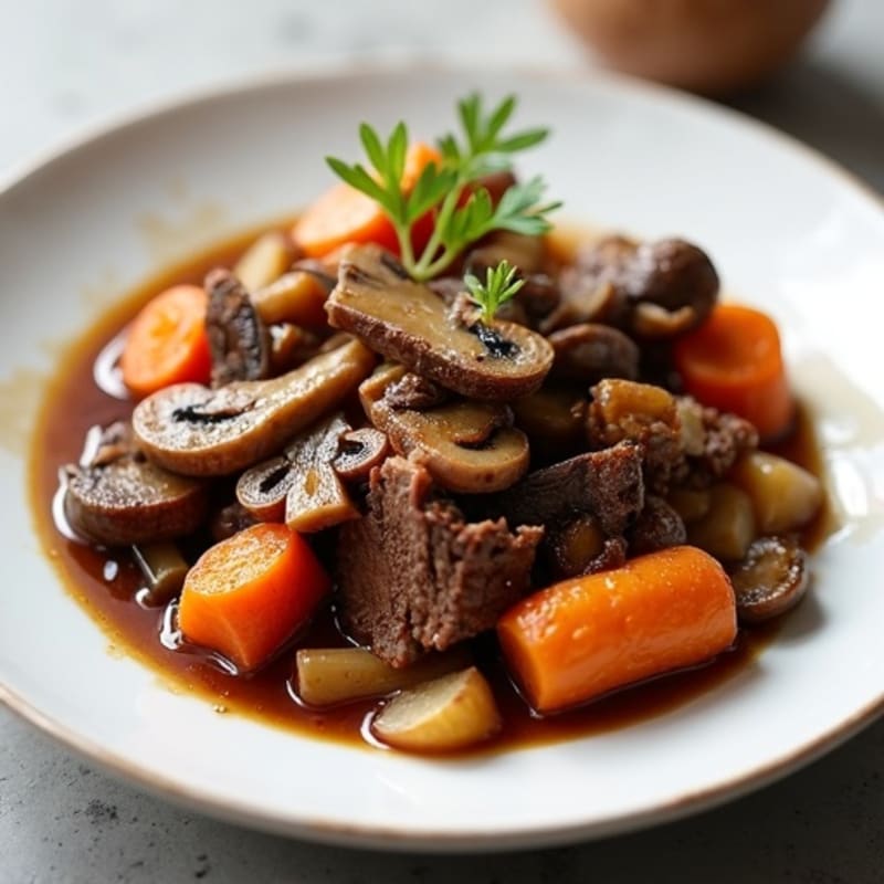 Tender Braised Beef with Savory Mushrooms and Root Vegetables