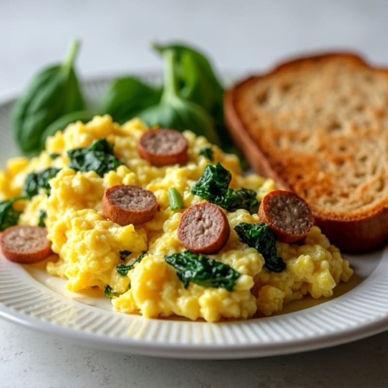 Egg White Scramble with Turkey Sausage and Spinach