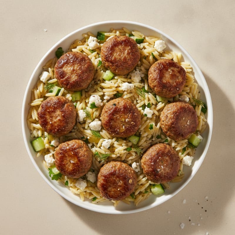 Greek Beef Meatballs with Lemon-Herb Orzo
