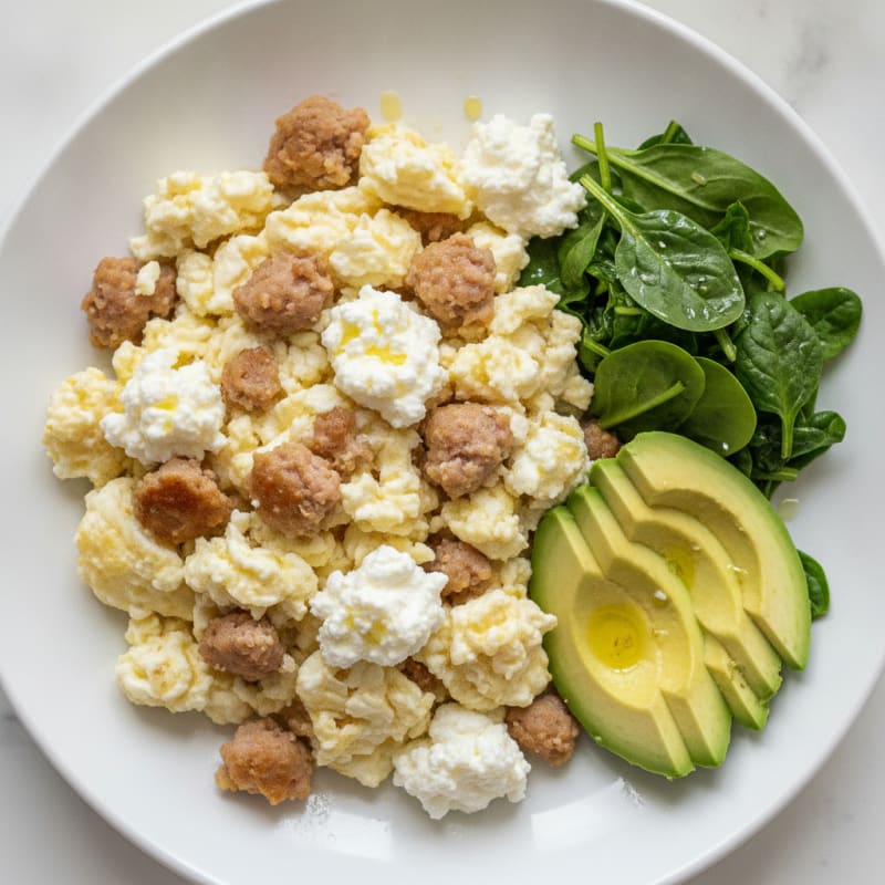 Egg White Scramble with Turkey Sausage and Cottage Cheese