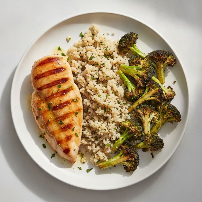 Grilled Chicken Breast with Quinoa and Roasted Broccoli