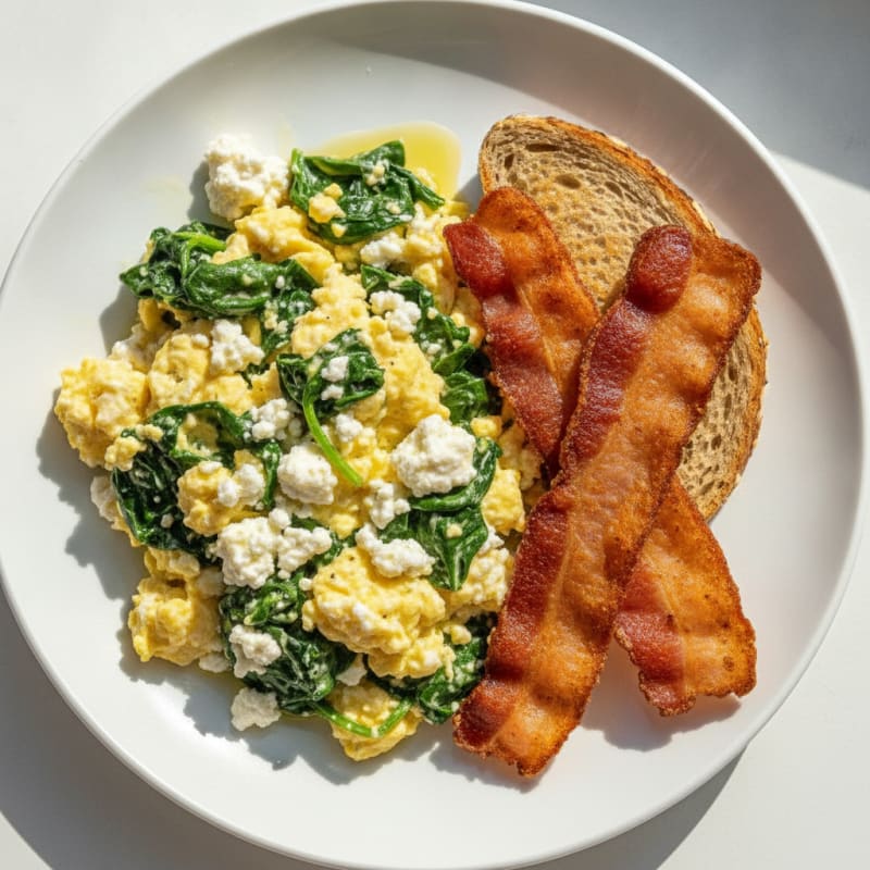 Cottage Cheese Scramble with Spinach and Turkey Bacon
