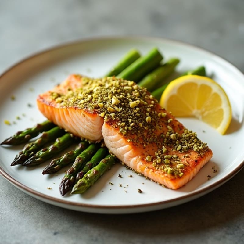Crispy Pistachio-Crusted Salmon with Lemon-Herb Roasted Asparagus