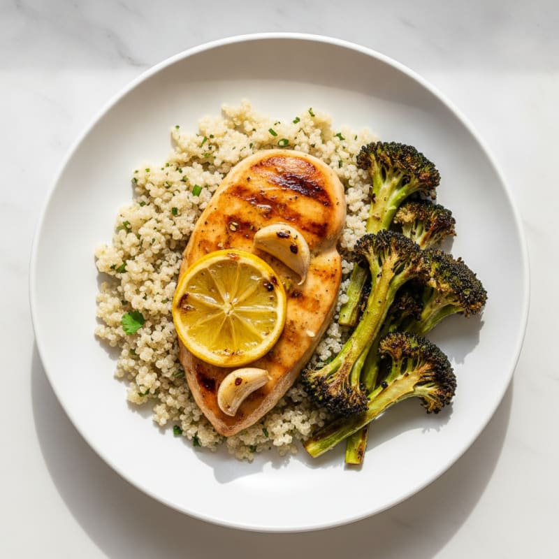 Grilled Chicken Breast with Quinoa and Roasted Broccoli