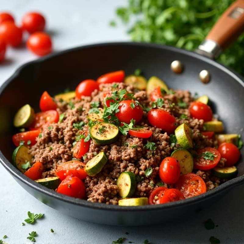 Herb-Seasoned Lean Ground Beef Skillet with Roasted Vegetables
