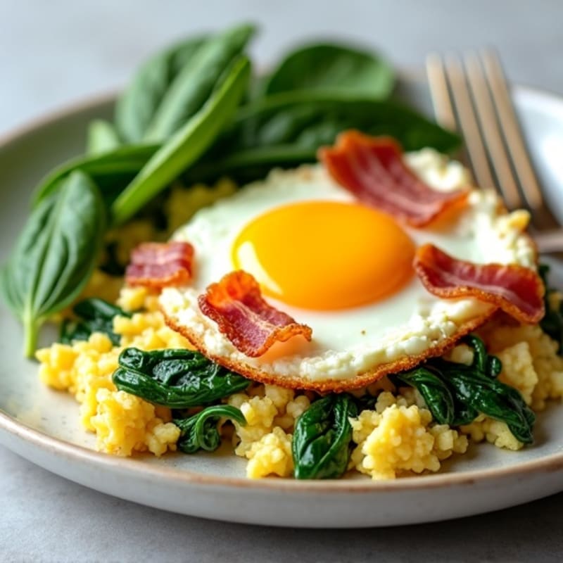 Cottage Cheese Scramble with Spinach and Turkey Bacon