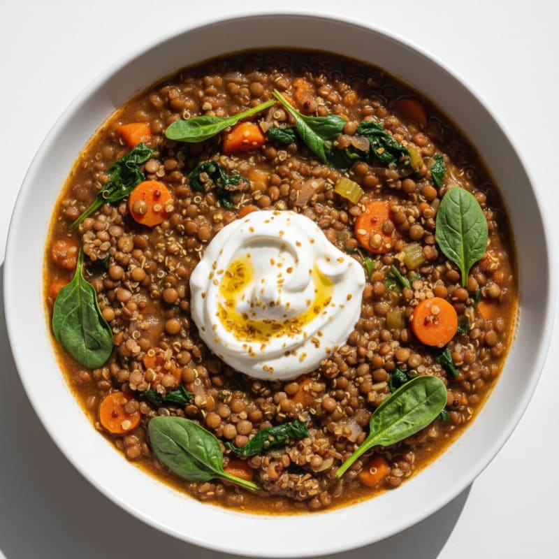 Lentil and Vegetable Stew with Greek Yogurt Swirl