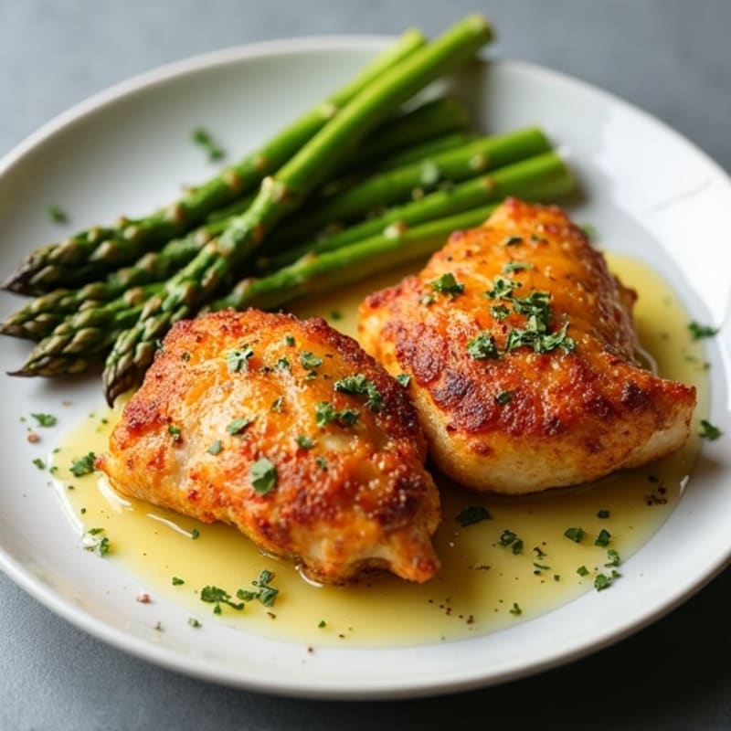 Crispy Baked Lemon Herb Chicken Thighs with Roasted Asparagus