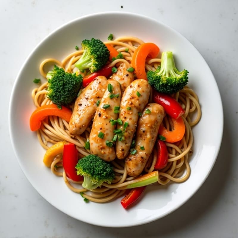 Garlic Ginger Chicken Udon Stir-Fry with Crisp Vegetables