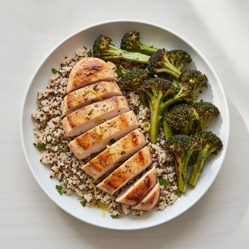 Grilled Chicken Breast with Quinoa and Roasted Broccoli