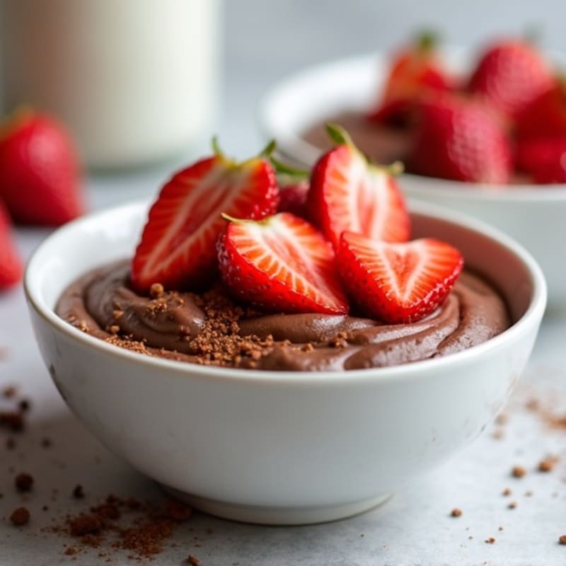Silky Chocolate Protein Pudding with Sliced Strawberries