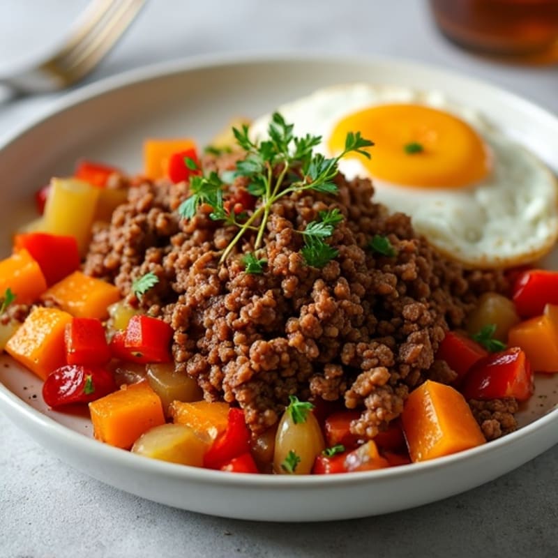 Crispy Ground Beef and Roasted Sweet Potato Hash