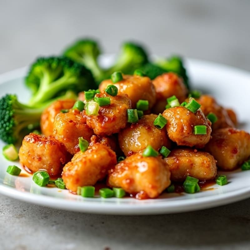 Healthy Crispy Orange Chicken with Steamed Broccoli