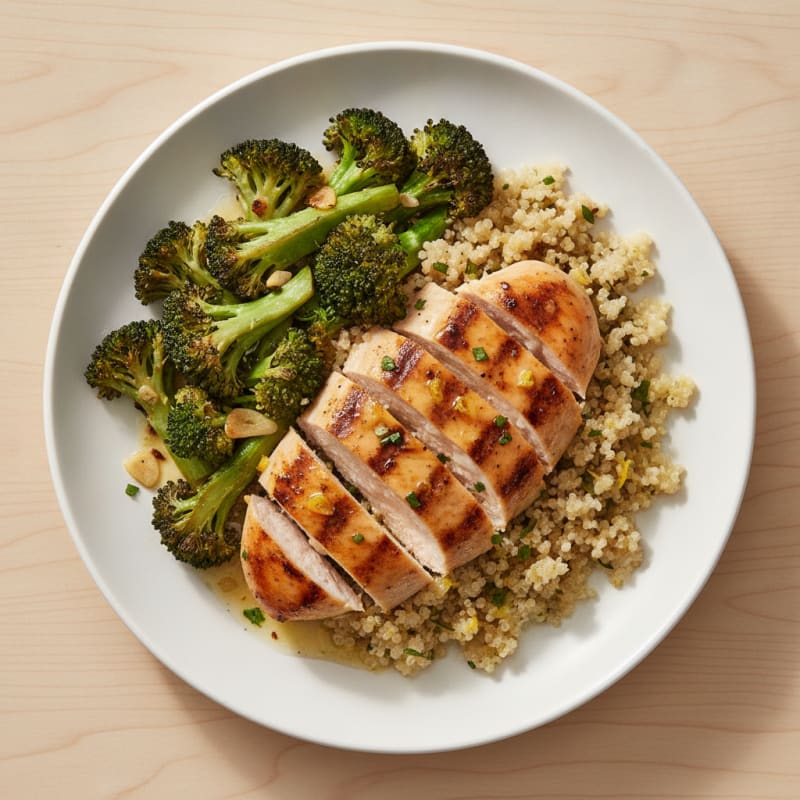 Grilled Chicken Breast with Quinoa and Roasted Broccoli
