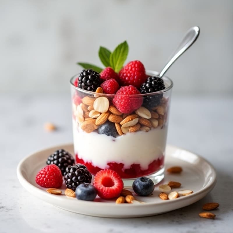 Greek Yogurt Protein Parfait with Mixed Berries and Almonds