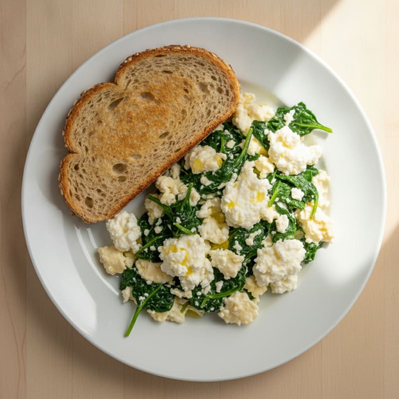 Egg White and Spinach Scramble with Cottage Cheese