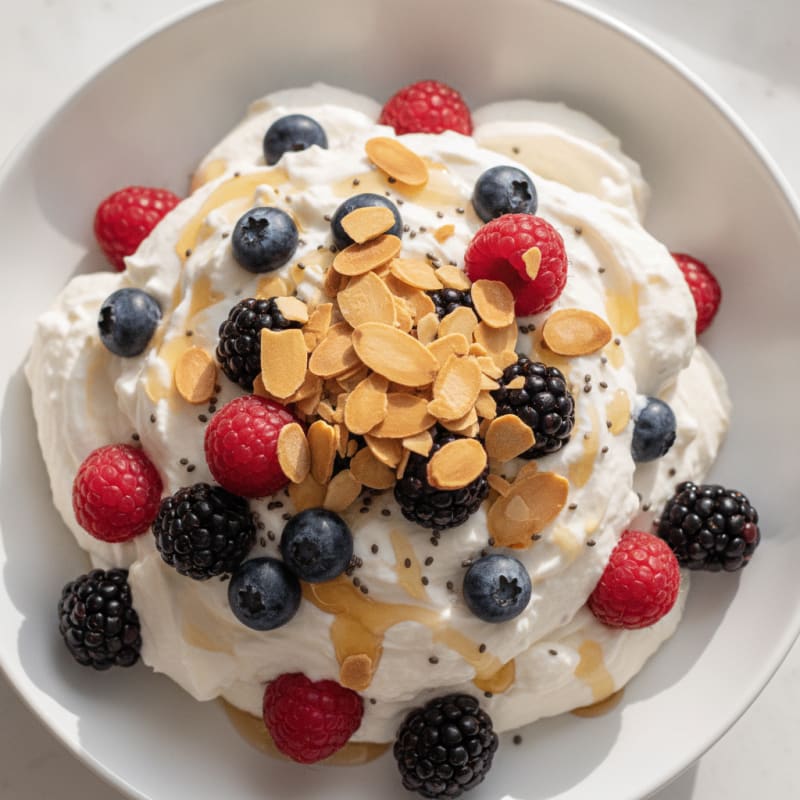 Greek Yogurt Protein Mousse with Mixed Berries