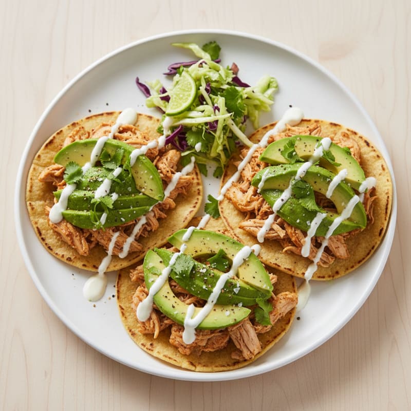 Chicken Avocado Tostadas with Lime Slaw