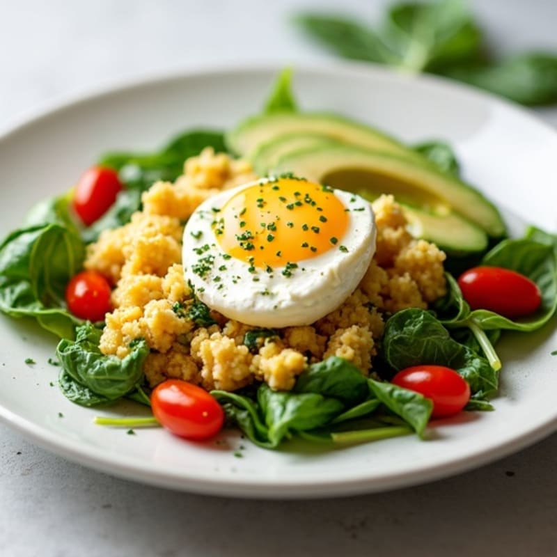 Egg White and Spinach Scramble with Cottage Cheese and Cherry Tomatoes