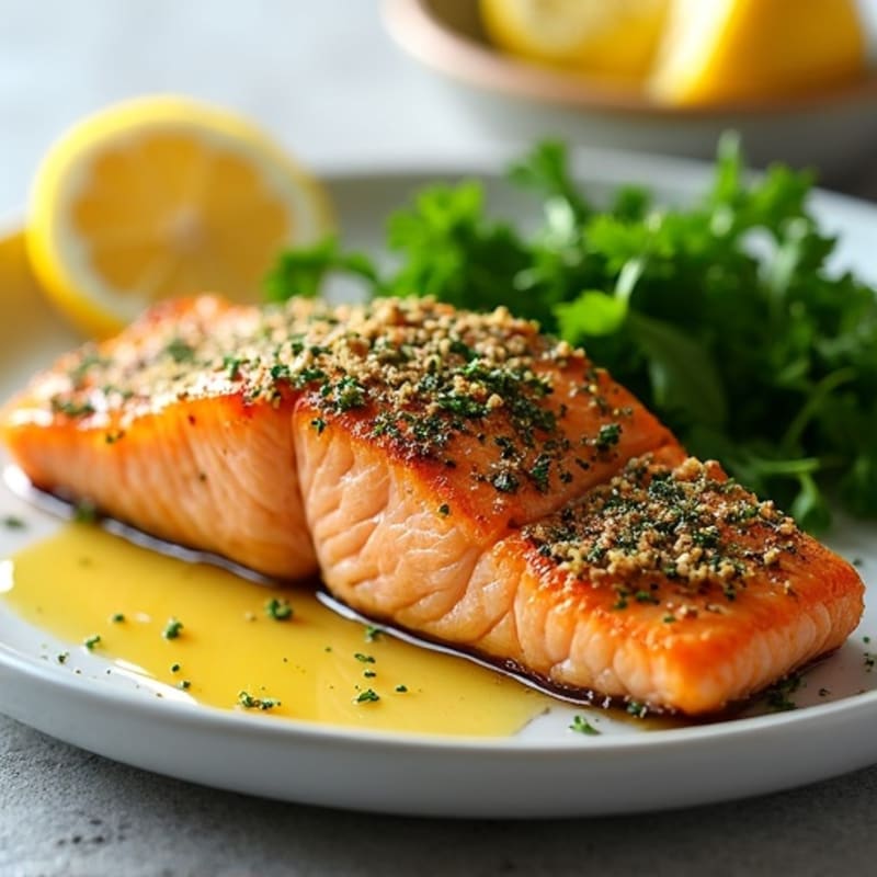 Herb-Crusted Pan Seared Salmon with Lemon