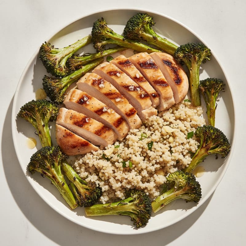 Grilled Chicken Breast with Roasted Broccoli and Quinoa