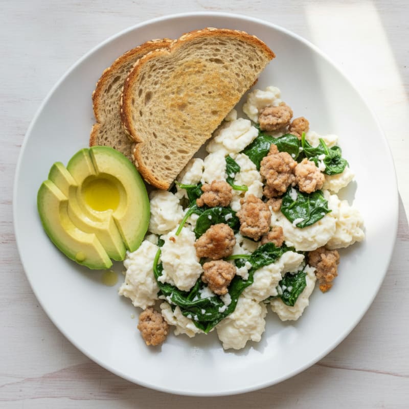 Egg White Scramble with Turkey Sausage and Spinach