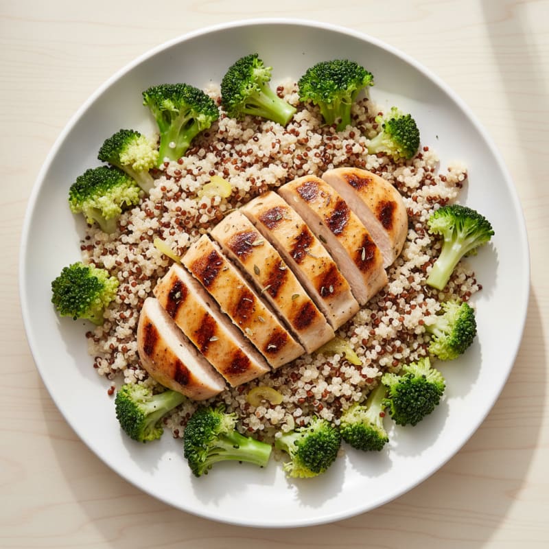 Grilled Chicken Breast with Quinoa and Steamed Broccoli