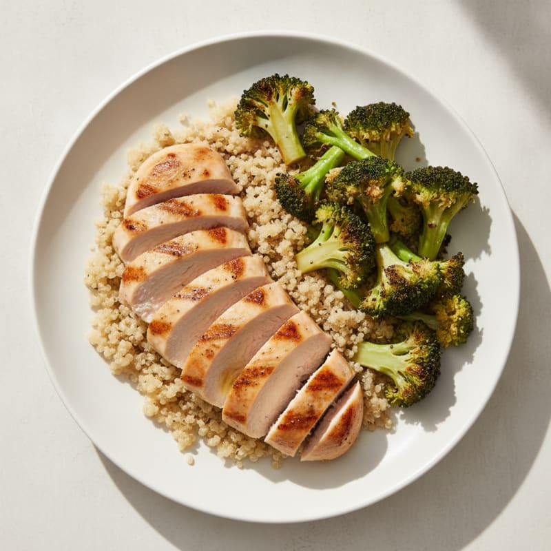 Grilled Chicken Breast with Roasted Broccoli and Quinoa