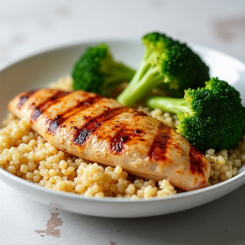 Grilled Chicken Breast with Quinoa and Steamed Broccoli