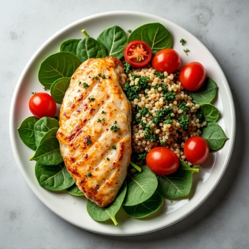 Grilled Chicken Breast with Spinach and Quinoa Salad