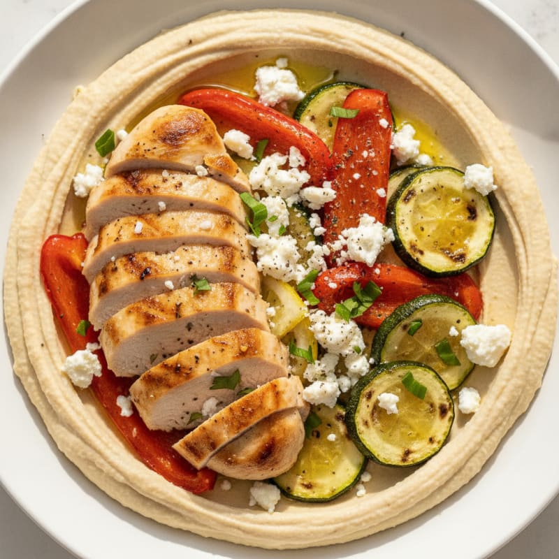 Hummus Platter with Roasted Vegetables and Feta