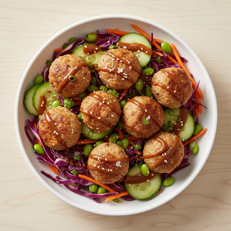 Chilled Sesame Meatball & Crunchy Veggie Bowl