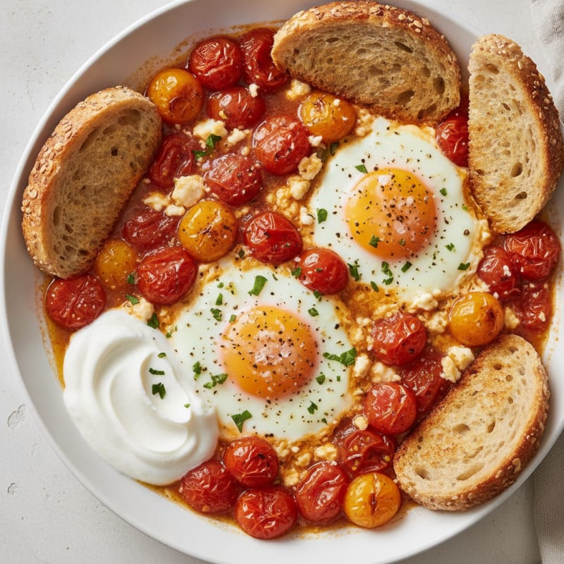 Baked Eggs with Roasted Tomatoes and Feta