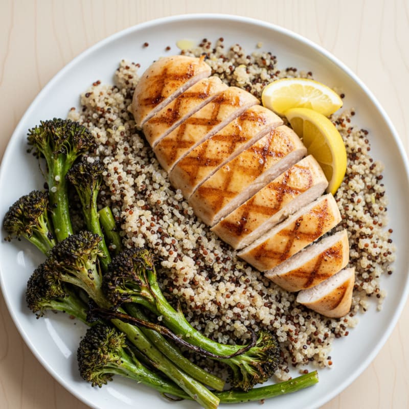 Grilled Chicken Breast with Quinoa and Roasted Broccoli