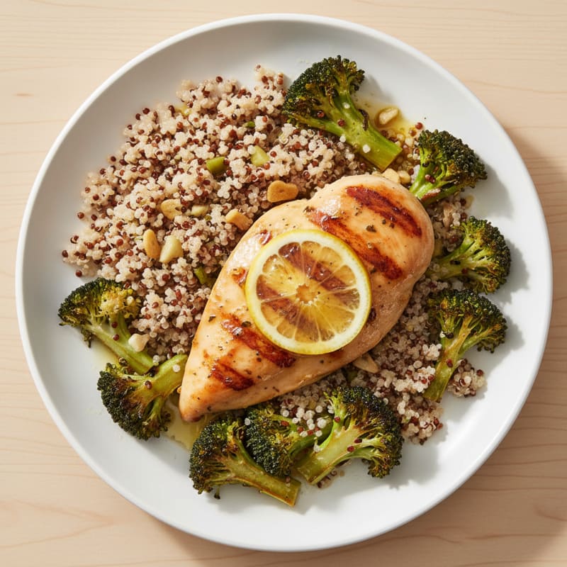 Grilled Chicken Breast with Roasted Broccoli and Quinoa
