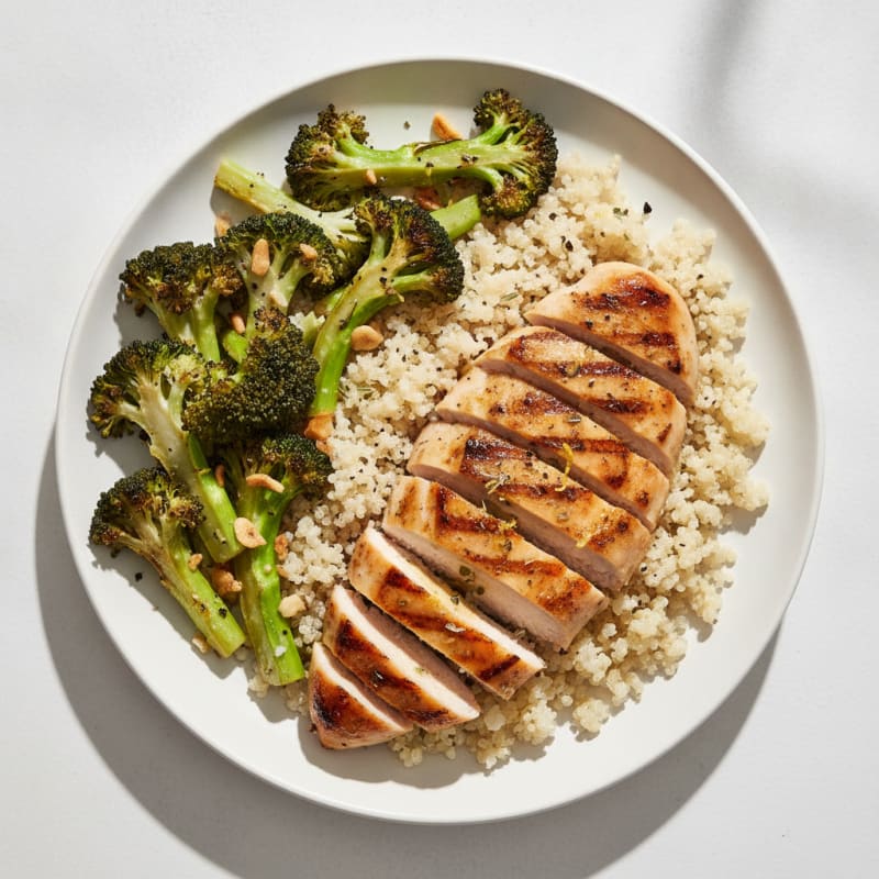 Grilled Chicken Breast with Quinoa and Roasted Broccoli