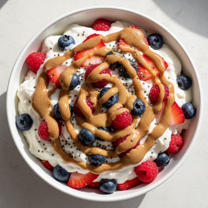 Creamy Greek Yogurt Protein Parfait with Mixed Berries and Almond Butter