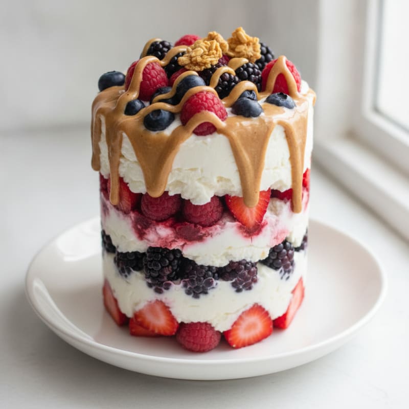 Greek Yogurt Protein Parfait with Mixed Berries and Almond Butter