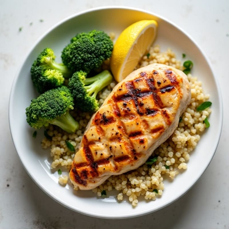 Grilled Chicken Breast with Roasted Broccoli and Quinoa