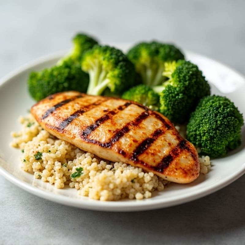 Grilled Chicken Breast with Quinoa and Roasted Broccoli